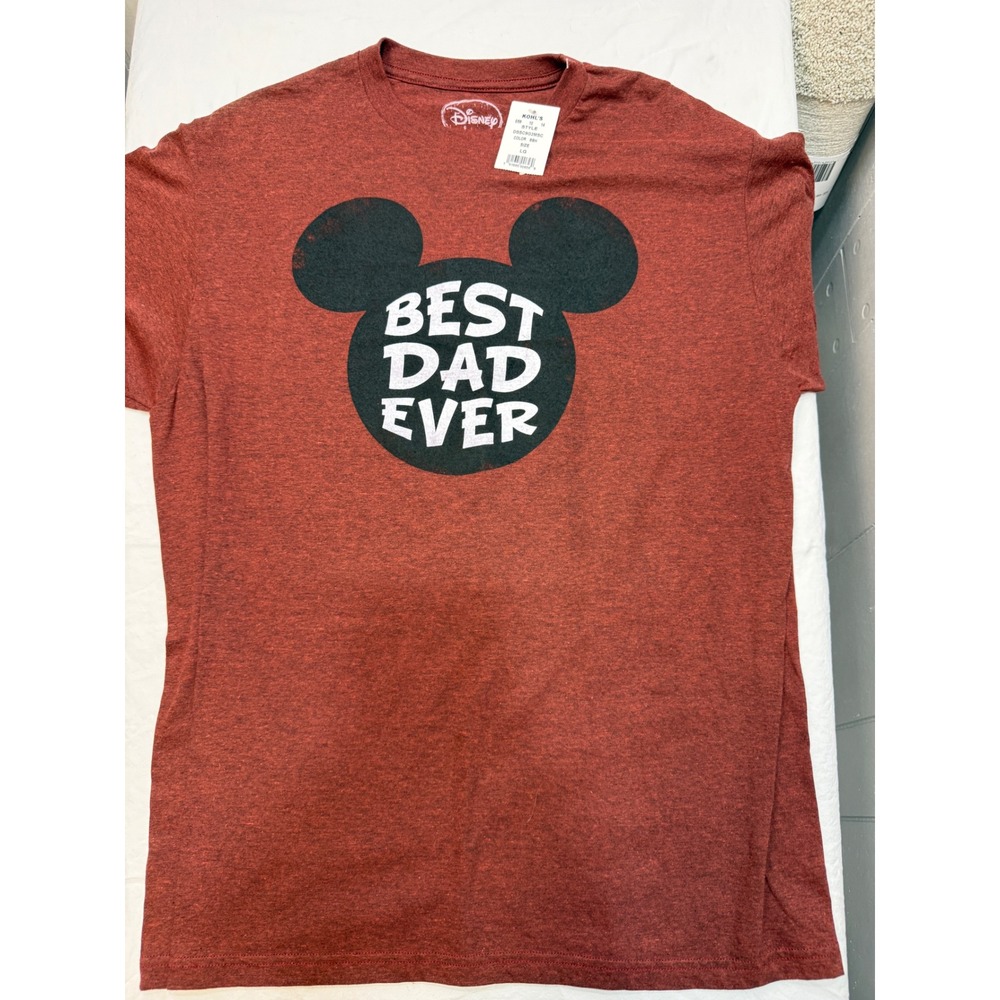 Disney Mickey Mouse Best Dad Ever Graphic T Shirt Mens Large Red Heather